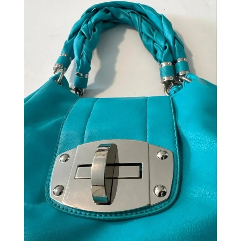 Charlotte Russe Teal Faux Leather‎ Hobo Bag Braided Handle Silver Hardware